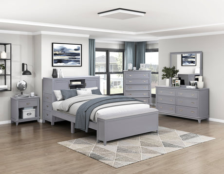 Sloane Gray Full Bookcase Bed with Hidden Desk, Stool and Storage Bench by Homelegance at Eve Furniture