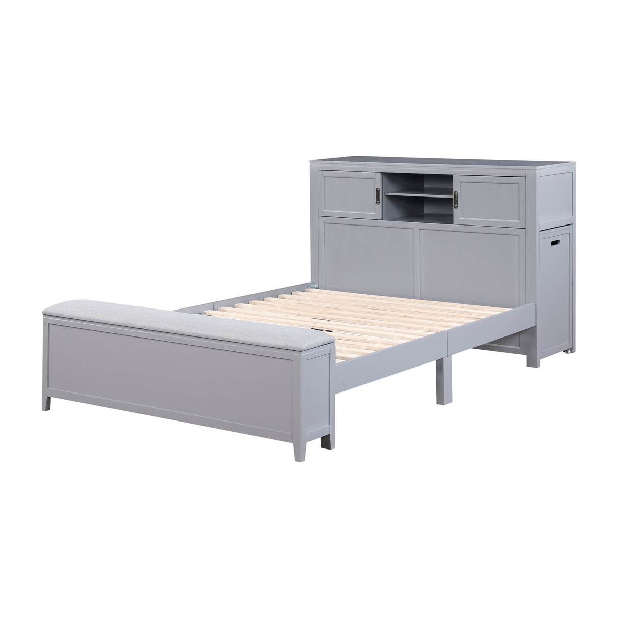 Sloane Gray Full Bookcase Bed with Hidden Desk, Stool and Storage Bench by Homelegance at Eve Furniture
