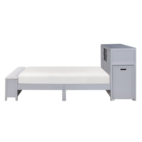Sloane Gray Full Bookcase Bed with Hidden Desk, Stool and Storage Bench by Homelegance at Eve Furniture