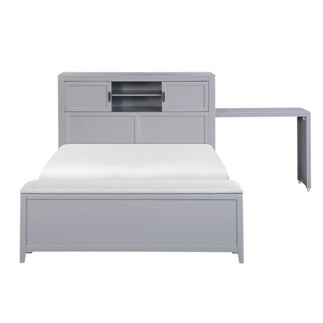 Sloane Gray Full Bookcase Bed with Hidden Desk, Stool and Storage Bench by Homelegance at Eve Furniture