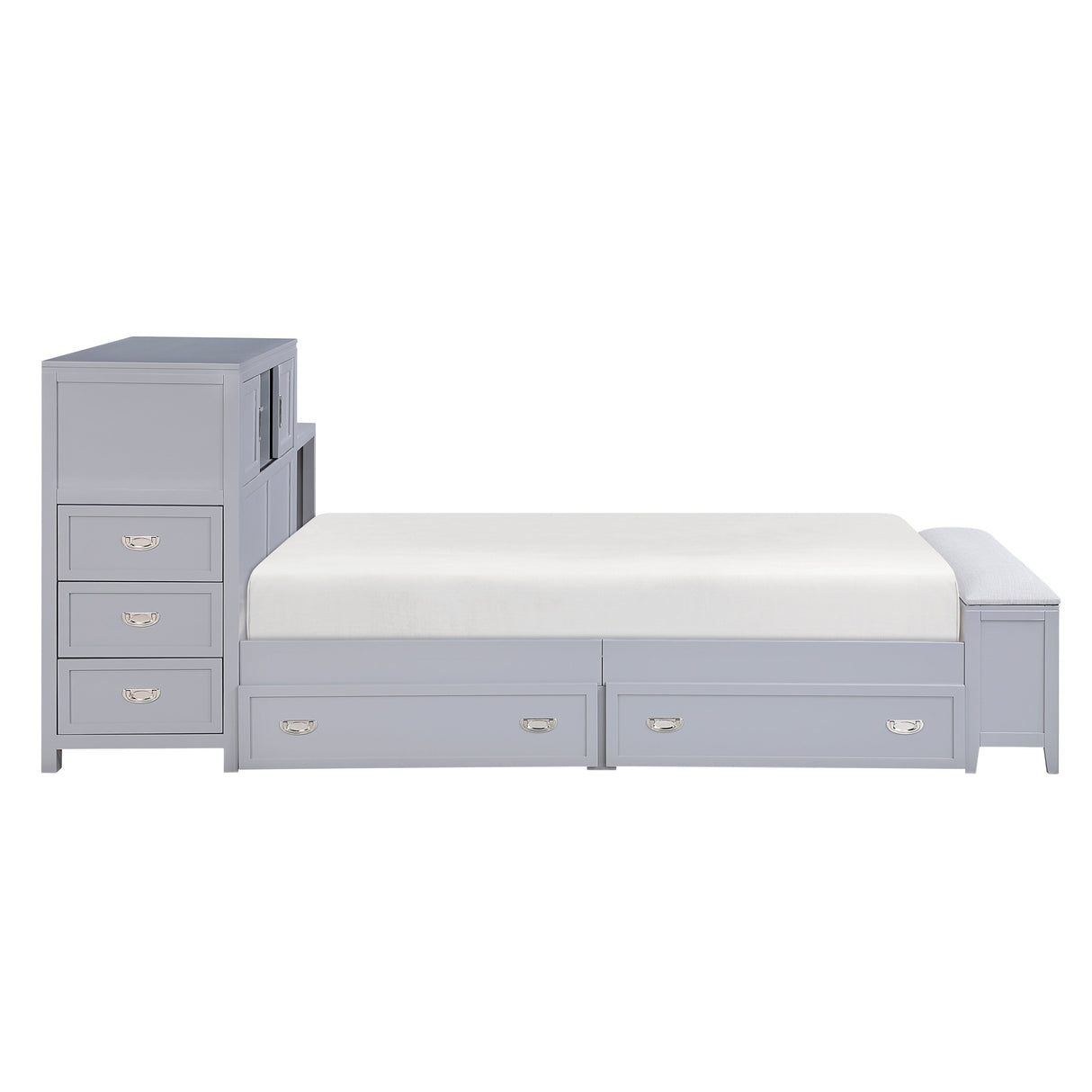 Sloane Gray Full Bookcase Bed with Hidden Desk, Stool and Storage Bench by Homelegance at Eve Furniture