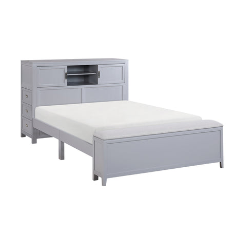 Sloane Gray Full Bookcase Bed with Hidden Desk, Stool and Storage Bench by Homelegance at Eve Furniture