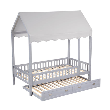 Sloane Gray Twin Canopy Platform Bed by Homelegance at Eve Furniture