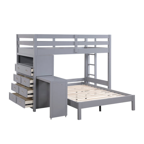 Sloane Gray Twin/Full Loft Bunk Bed with Chest and Hidden Desk by Homelegance at Eve Furniture