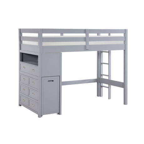 Sloane Gray Twin/Full Loft Bunk Bed with Chest and Hidden Desk by Homelegance at Eve Furniture