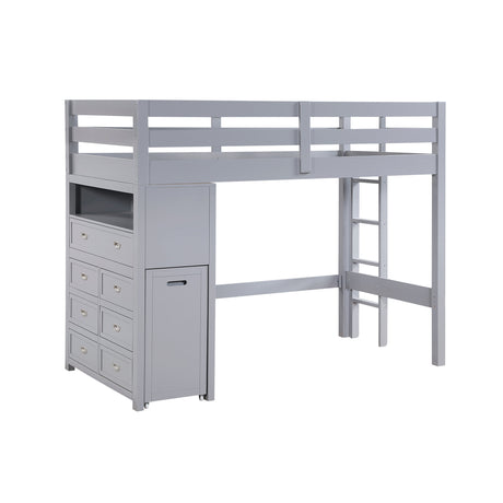 Sloane Gray Twin/Full Loft Bunk Bed with Chest and Hidden Desk by Homelegance at Eve Furniture