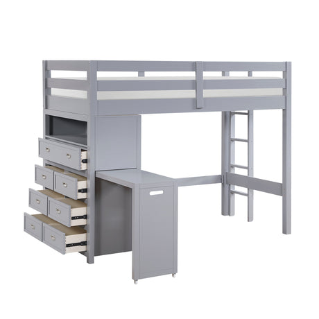 Sloane Gray Twin/Full Loft Bunk Bed with Chest and Hidden Desk by Homelegance at Eve Furniture