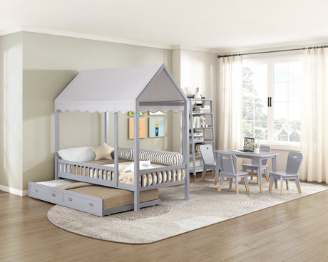 Sloane Gray Twin/Full Loft Bunk Bed with Chest and Hidden Desk by Homelegance at Eve Furniture