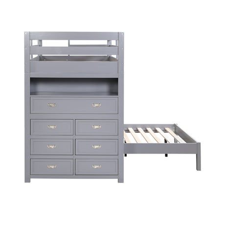 Sloane Gray Twin/Full Loft Bunk Bed with Chest and Hidden Desk by Homelegance at Eve Furniture