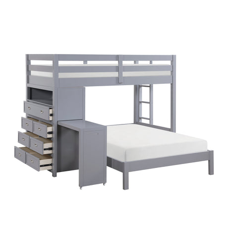 Sloane Gray Twin/Full Loft Bunk Bed with Chest and Hidden Desk by Homelegance at Eve Furniture