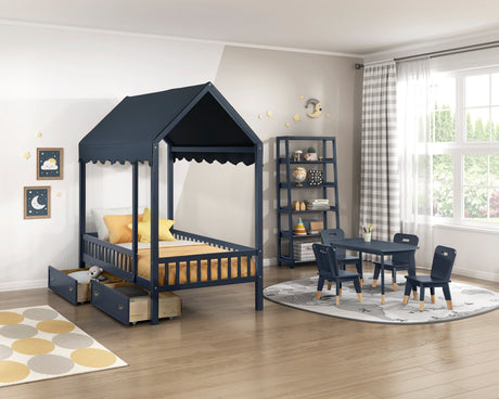 Sloane Navy Blue Bookcase with 5 Fixed Shelves by Homelegance at Eve Furniture