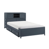 Sloane Navy Blue Full Bookcase Bed with Hidden Desk, Stool and Storage Bench by Homelegance at Eve Furniture