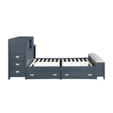Sloane Navy Blue Full Bookcase Bed with Hidden Desk, Stool and Storage Bench by Homelegance at Eve Furniture