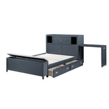 Sloane Navy Blue Full Bookcase Bed with Hidden Desk, Stool and Storage Bench by Homelegance at Eve Furniture
