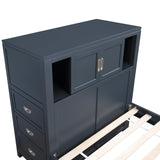 Sloane Navy Blue Full Bookcase Bed with Hidden Desk, Stool and Storage Bench by Homelegance at Eve Furniture