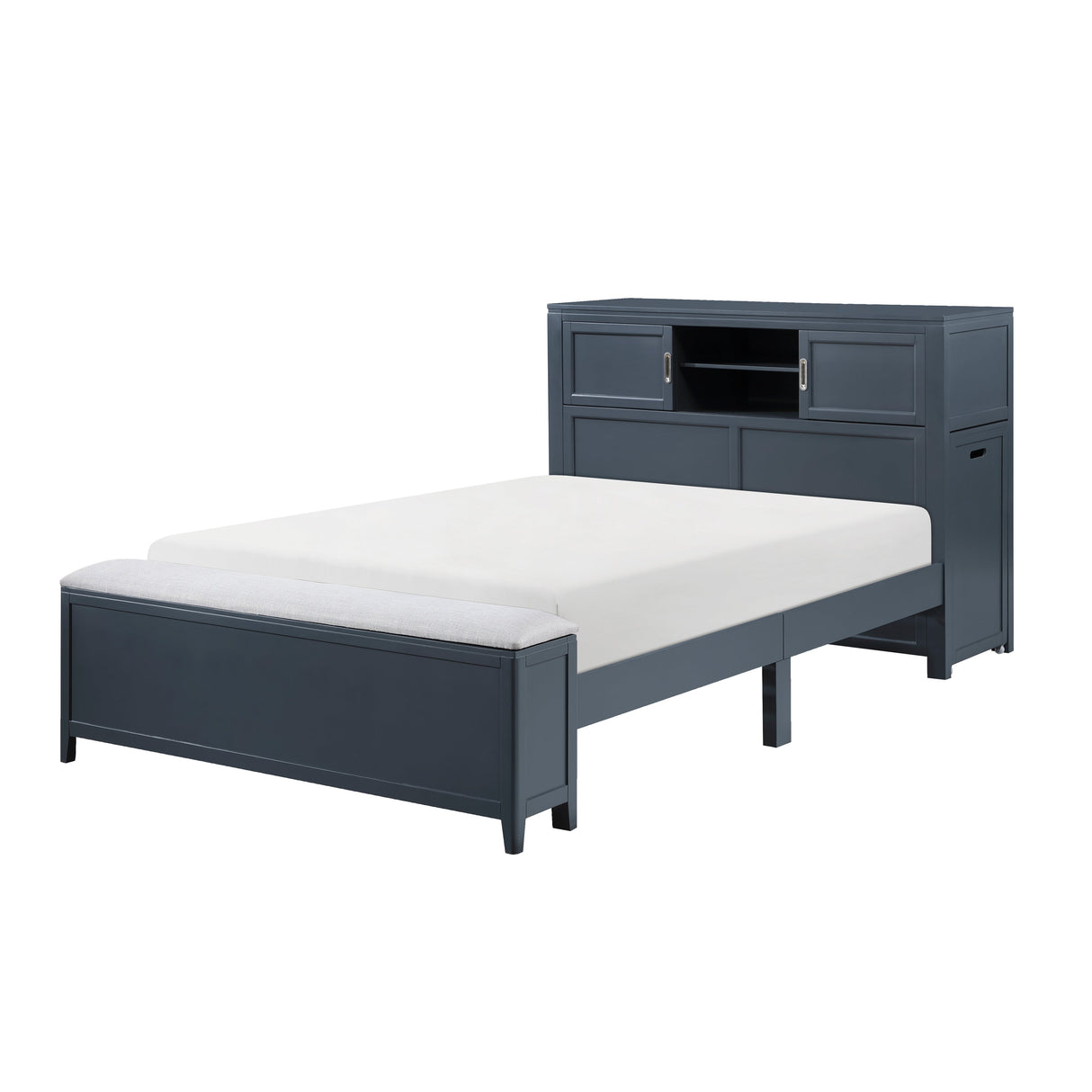 Sloane Navy Blue Full Bookcase Bed with Hidden Desk, Stool and Storage Bench by Homelegance at Eve Furniture