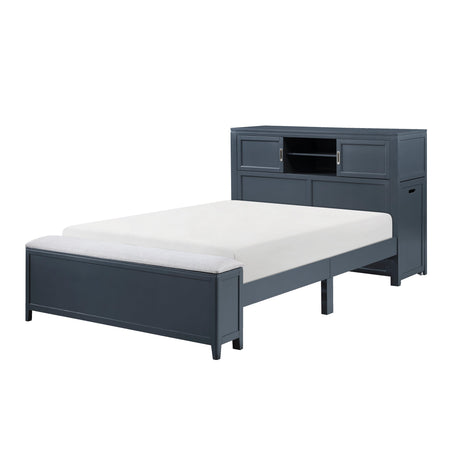 Sloane Navy Blue Full Bookcase Bed with Hidden Desk, Stool and Storage Bench by Homelegance at Eve Furniture