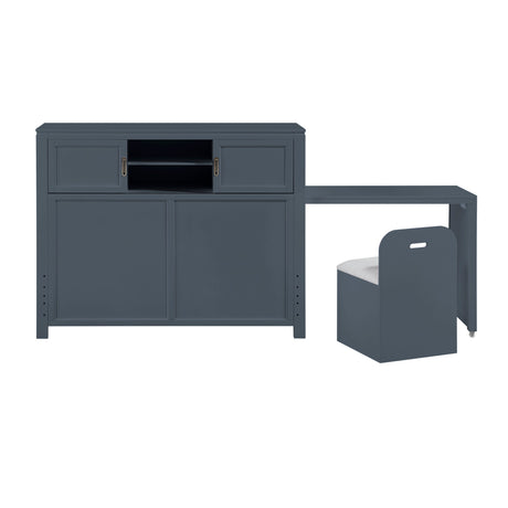 Sloane Navy Blue Full Bookcase Bed with Hidden Desk, Stool and Storage Bench by Homelegance at Eve Furniture