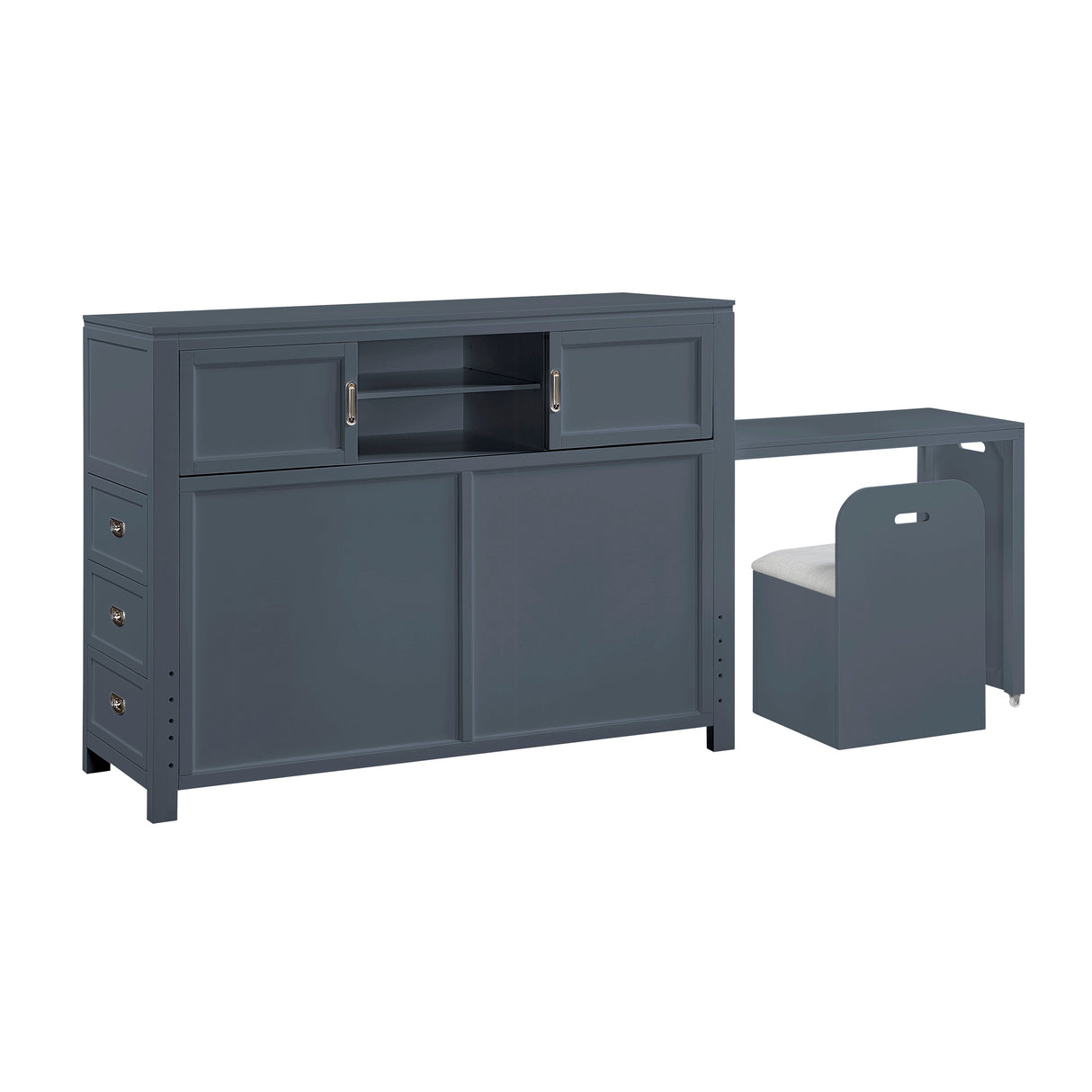Sloane Navy Blue Full Bookcase Bed with Hidden Desk, Stool and Storage Bench by Homelegance at Eve Furniture