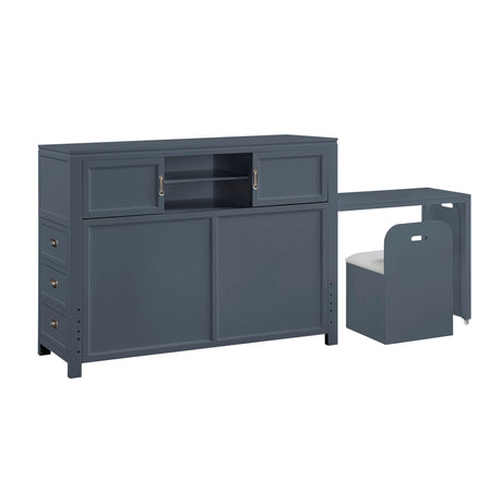 Sloane Navy Blue Full Bookcase Bed with Hidden Desk, Stool and Storage Bench by Homelegance at Eve Furniture