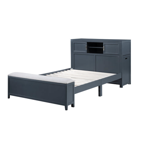 Sloane Navy Blue Full Bookcase Bed with Hidden Desk, Stool and Storage Bench by Homelegance at Eve Furniture