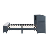 Sloane Navy Blue Full Bookcase Bed with Hidden Desk, Stool and Storage Bench by Homelegance at Eve Furniture
