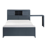 Sloane Navy Blue Full Bookcase Bed with Hidden Desk, Stool and Storage Bench by Homelegance at Eve Furniture