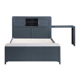 Sloane Navy Blue Full Bookcase Bed with Hidden Desk, Stool and Storage Bench by Homelegance at Eve Furniture