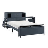 Sloane Navy Blue Full Bookcase Bed with Hidden Desk, Stool and Storage Bench by Homelegance at Eve Furniture