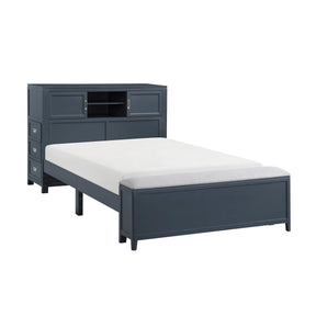 Sloane Navy Blue Full Bookcase Bed with Hidden Desk, Stool and Storage Bench by Homelegance at Eve Furniture