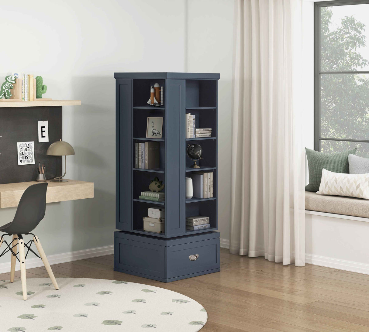 Sloane Navy Blue Swivel Bookcase