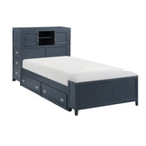 Sloane Navy Blue Twin Bookcase Bed with Hidden Desk, Stool and Storage Bench by Homelegance at Eve Furniture