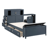 Sloane Navy Blue Twin Bookcase Bed with Hidden Desk, Stool and Storage Bench by Homelegance at Eve Furniture