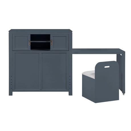 Sloane Navy Blue Twin Bookcase Bed with Hidden Desk, Stool and Storage Bench by Homelegance at Eve Furniture