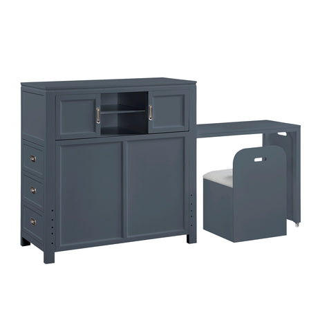 Sloane Navy Blue Twin Bookcase Bed with Hidden Desk, Stool and Storage Bench by Homelegance at Eve Furniture