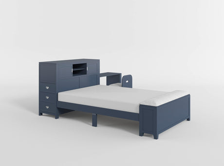 Sloane Navy Blue Twin Bookcase Bed with Hidden Desk, Stool and Storage Bench by Homelegance at Eve Furniture