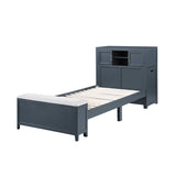 Sloane Navy Blue Twin Bookcase Bed with Hidden Desk, Stool and Storage Bench by Homelegance at Eve Furniture