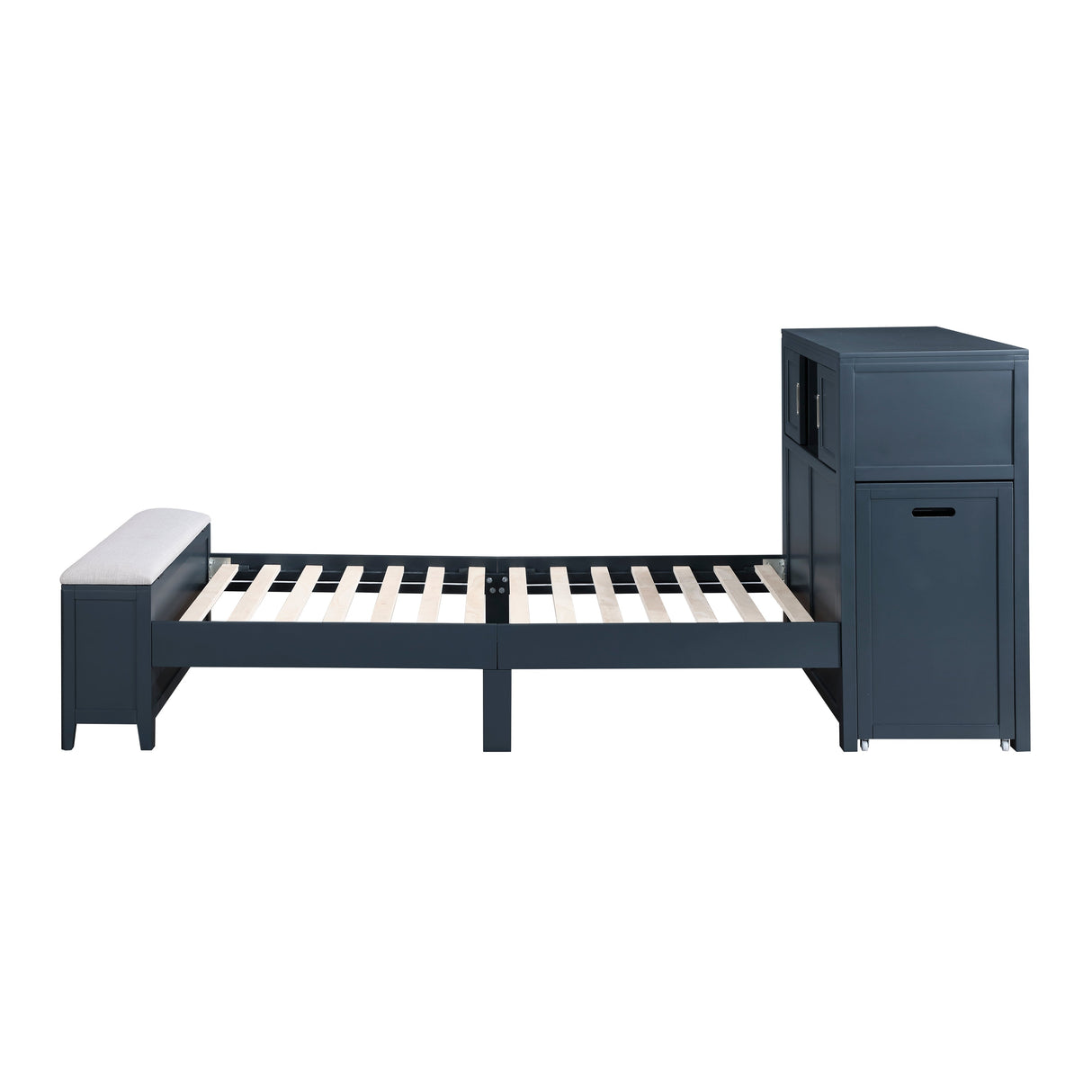 Sloane Navy Blue Twin Bookcase Bed with Hidden Desk, Stool and Storage Bench by Homelegance at Eve Furniture