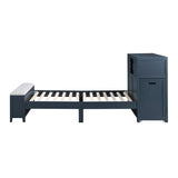 Sloane Navy Blue Twin Bookcase Bed with Hidden Desk, Stool and Storage Bench by Homelegance at Eve Furniture