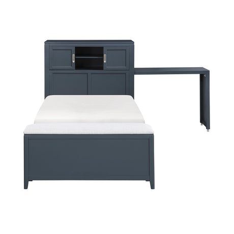 Sloane Navy Blue Twin Bookcase Bed with Hidden Desk, Stool and Storage Bench by Homelegance at Eve Furniture