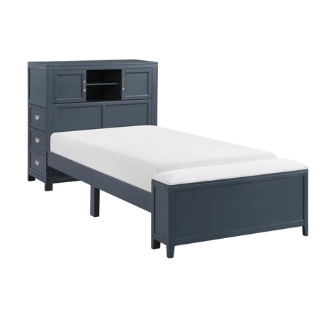 Sloane Navy Blue Twin Bookcase Bed with Hidden Desk, Stool and Storage Bench by Homelegance at Eve Furniture