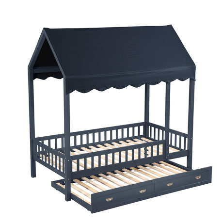 Sloane Navy Blue Twin Canopy Platform Bed by Homelegance at Eve Furniture