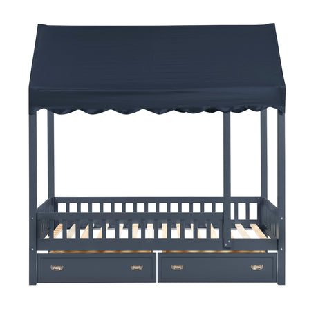 Sloane Navy Blue Twin Canopy Platform Bed by Homelegance at Eve Furniture