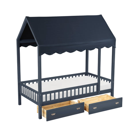 Sloane Navy Blue Twin Canopy Platform Bed by Homelegance at Eve Furniture
