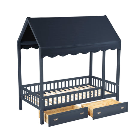 Sloane Navy Blue Twin Canopy Platform Bed by Homelegance at Eve Furniture