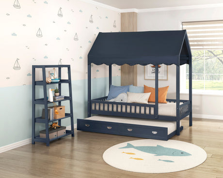 Sloane Navy Blue Twin Canopy Platform Bed by Homelegance at Eve Furniture