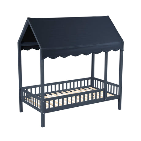 Sloane Navy Blue Twin Canopy Platform Bed by Homelegance at Eve Furniture