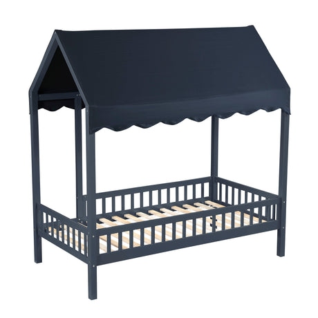 Sloane Navy Blue Twin Canopy Platform Bed by Homelegance at Eve Furniture