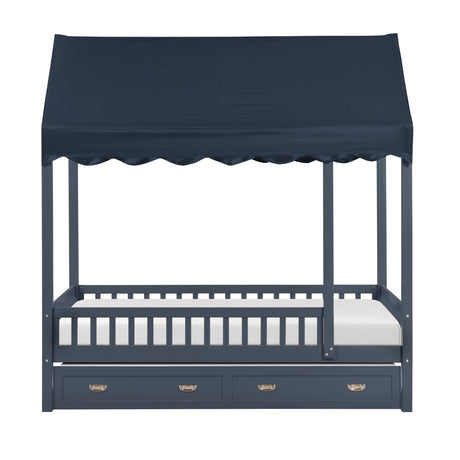 Sloane Navy Blue Twin Canopy Platform Bed by Homelegance at Eve Furniture
