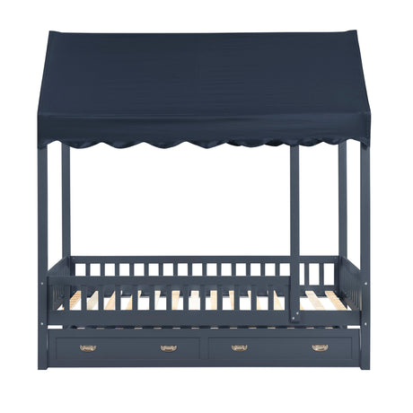 Sloane Navy Blue Twin Canopy Platform Bed by Homelegance at Eve Furniture